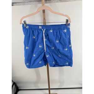J. MCLAUGHLIN Fishing Skeleton Blue Embroidered Swim Trunk Shorts Size Medium
